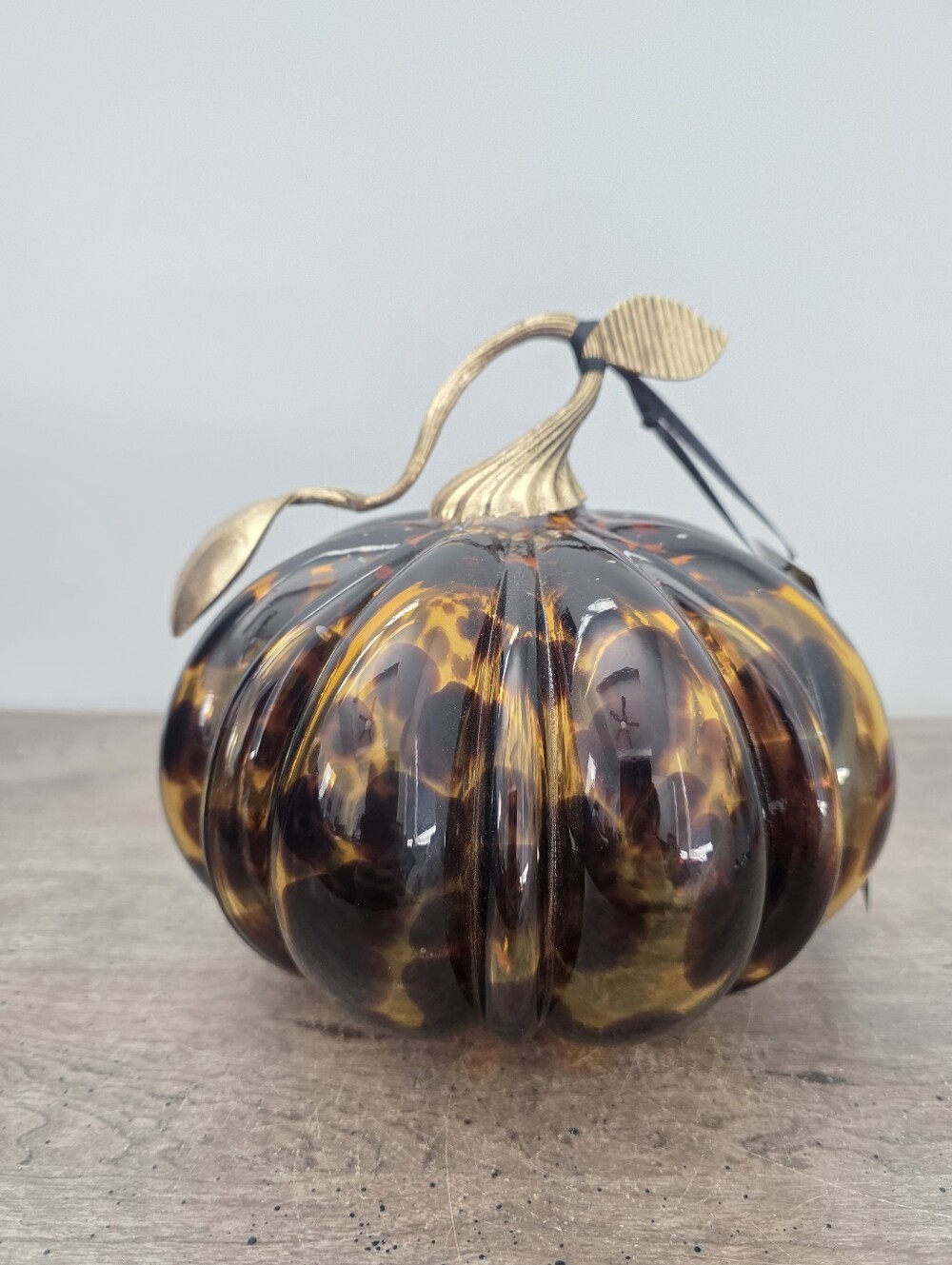Christian Siriano Glass Pumpkin Leopard Tortoise Print Gold Stem Fall Decor